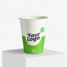 240 ml biologisk nedbrytbar papirkopp med din logo i grønt og hvitt