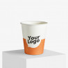 180 ml hvitt og oransje ekspress pappkrus med din logo